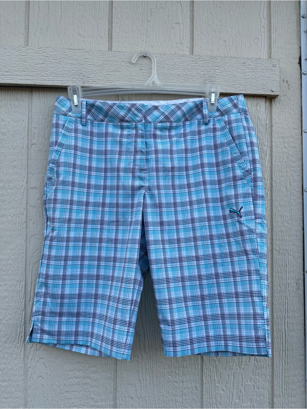 Puma Dry Cell Golf Tech Blue Plaid Golf Shorts Women's Size 12 Sport Lifestyle